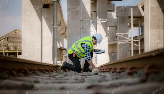 engeneer doing visual inspection of rail road